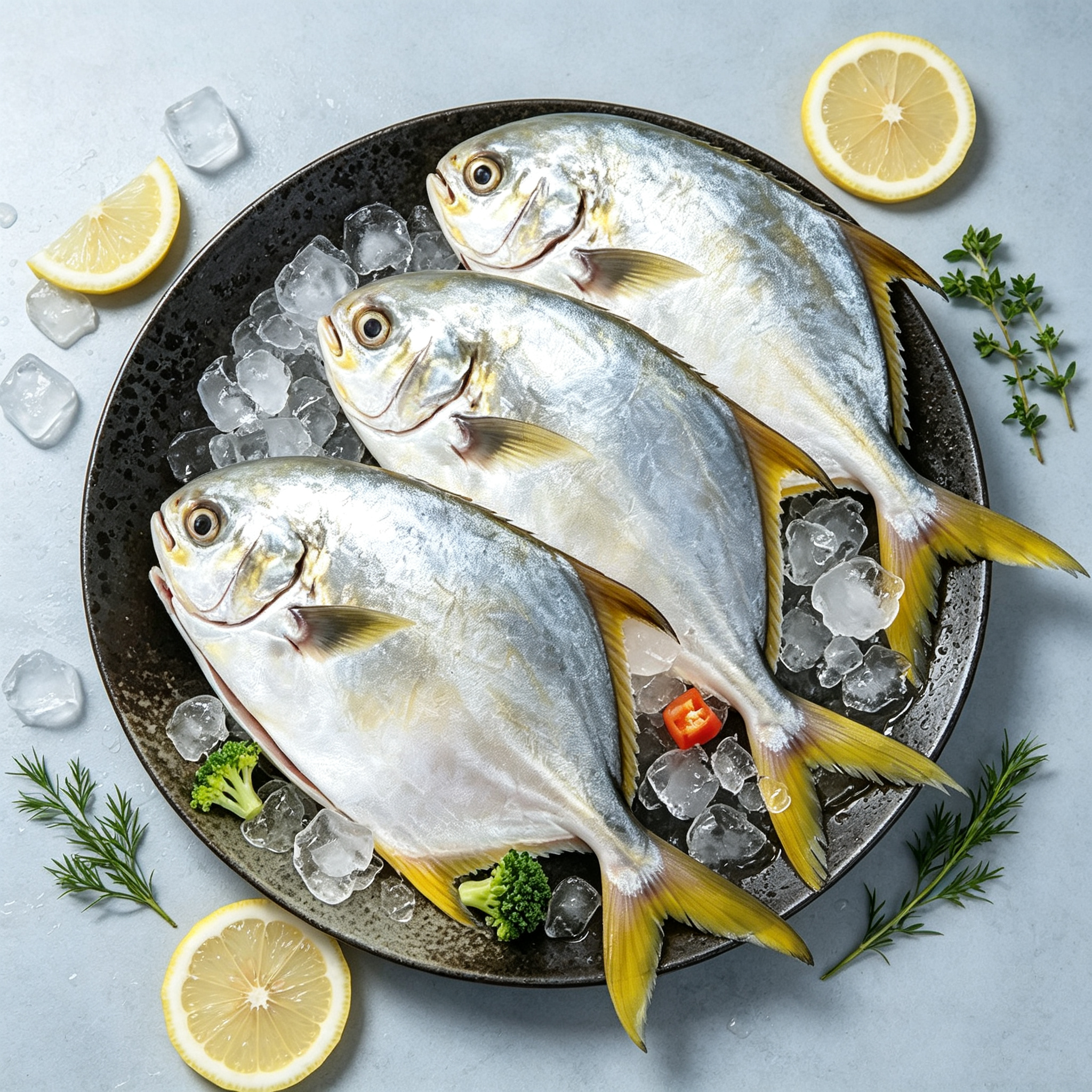 Frozen Raw Golden Pomfret - Front View