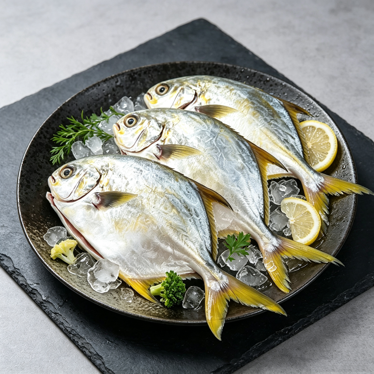 Frozen Raw Golden Pomfret - Top View